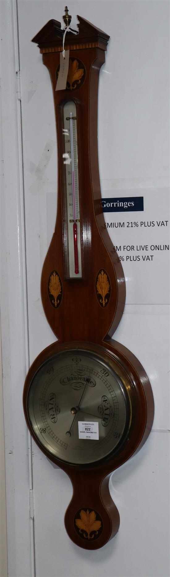 An Edwardian inlaid wheel barometer H.99cm